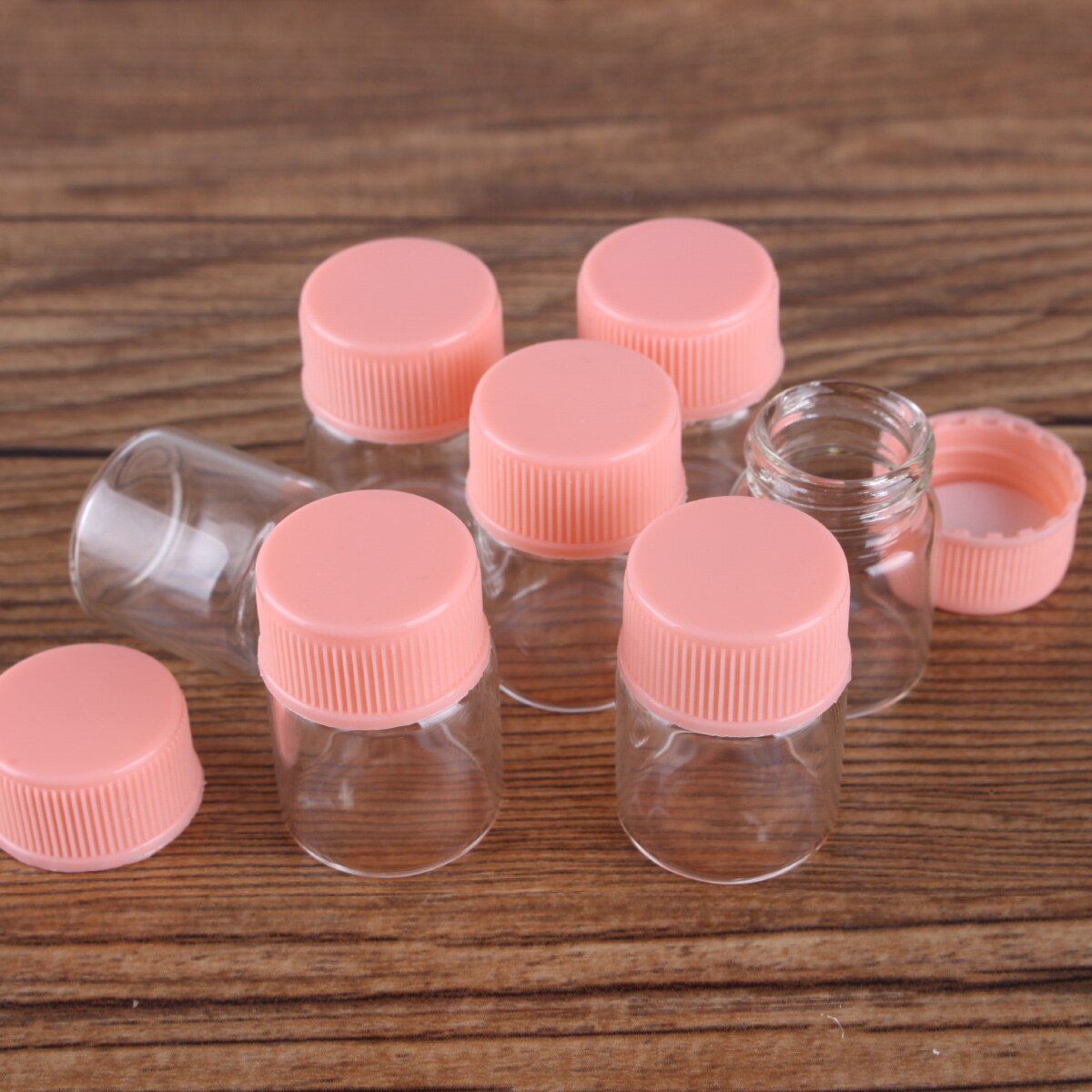 Frascos de vidrio con tapas de plástico rosa para especias, CON POCIÓN frascos de vidrio, 10 Uds. De diámetro de 22mm, 5ml/6ml/7ml/10ml/14ml