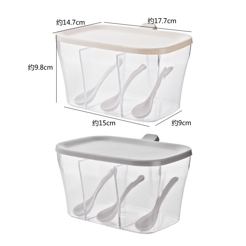 Plast stabelbar krydderboks krydderhylle 3 gird krydderglass med lokk og skje beholdereske til salt sukker pepper  sp50899
