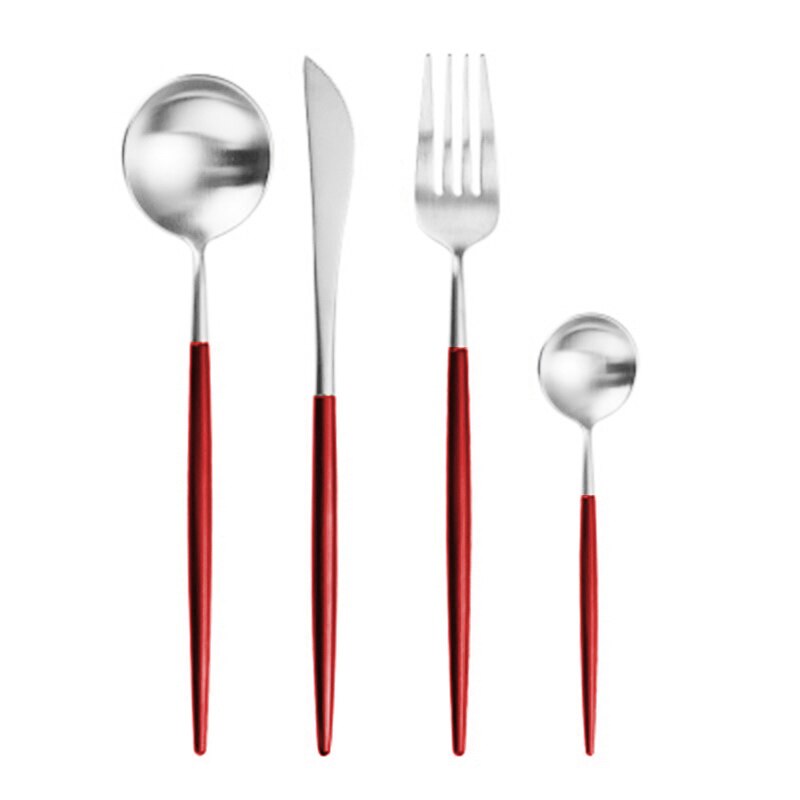 Bestekset zwart goud vork lepel messenset roestvrij staal servies reisserviesset voor bruiloft: Rood zilver