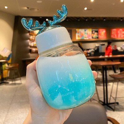 Söt vattenflaska för tjejer studenter barn kawaii genomskinligt glas vatten kopp skrubba drinkware flaska med rep lock: Grön