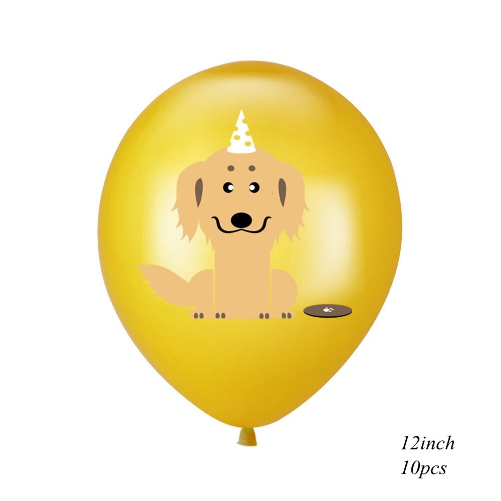 1 Set Dog Birthday Banner 12 Inch Dog Print Latex Balloons Cake Topper for Dog Theme Happy Birthday Party Decoration: 10pcs Gold type A