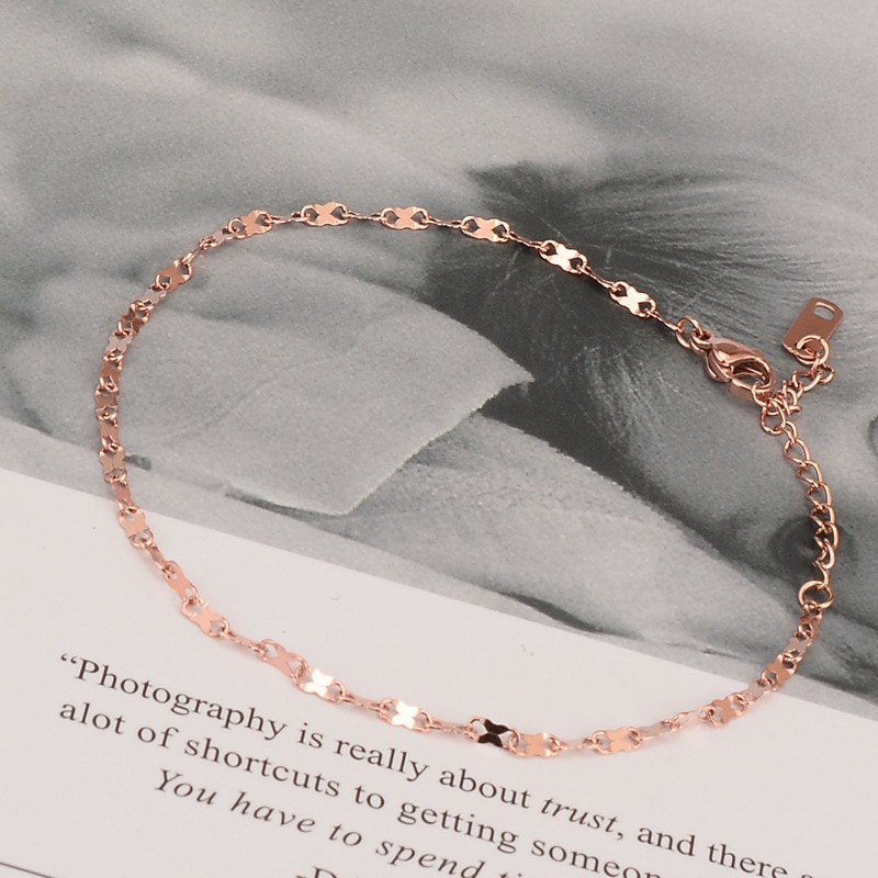 Rose Gold Color Anklet Women Number Shape Link Chains Ankle Bracelet Cheville Foot Jewelry Stainless Steel Never Fade