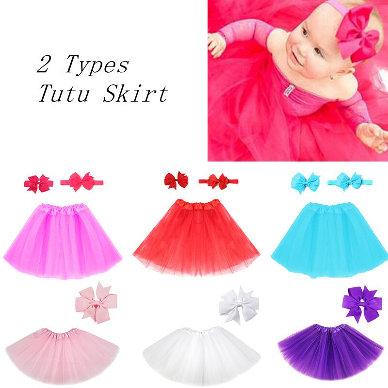 2 Soorten Leuke Meisjes Prinses Partij Kinderkleding Pluizige Tulle Bow Haar Accessoires Tutu Rok + Haar Clip