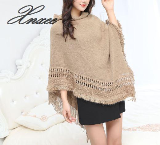 Xnxee Casual Frauen Pullover Mit Kapuze Poncho Und Kap Gestrickten Pullover Quaste Pullover Solide Pullover Frauen Mantel: Kakifarbig