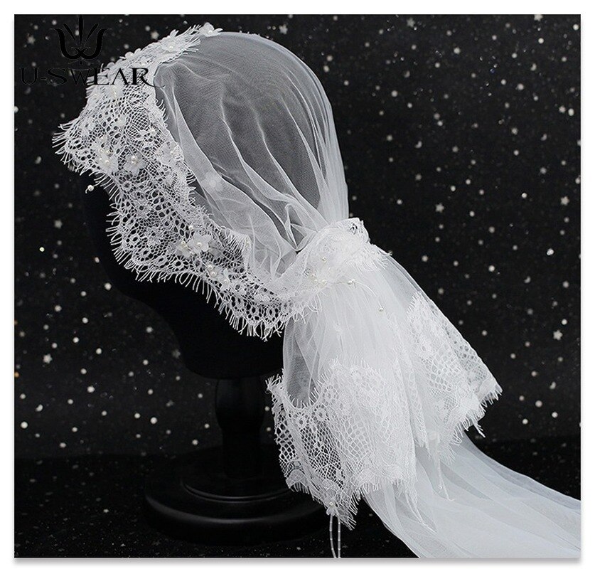 Süße Braut Kopfschmuck Spitze Haar Zubehör Handgemachte Perlen Schleier Spitze Braut Schleier Velos De Novia Hochzeit Schleier für Hochzeit Kleid