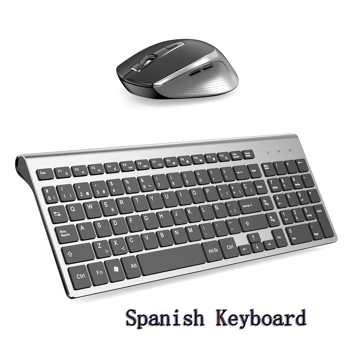 Wireless Office Keyboard and Mouse Spanish Layout 2.4GHz Keyboard with Ergonomic Mouse and Side Buttons for Office PC