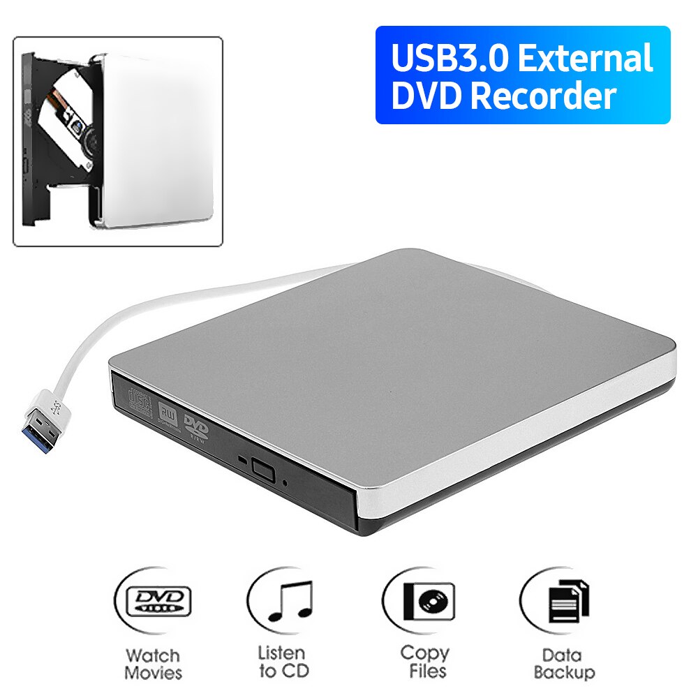 USB 3.0 Ultra-thin External Optical Drive CD-RW DVD-RW Writer Drive CD/DVD Player Portable DVD Recorder for Windows/Mac OS