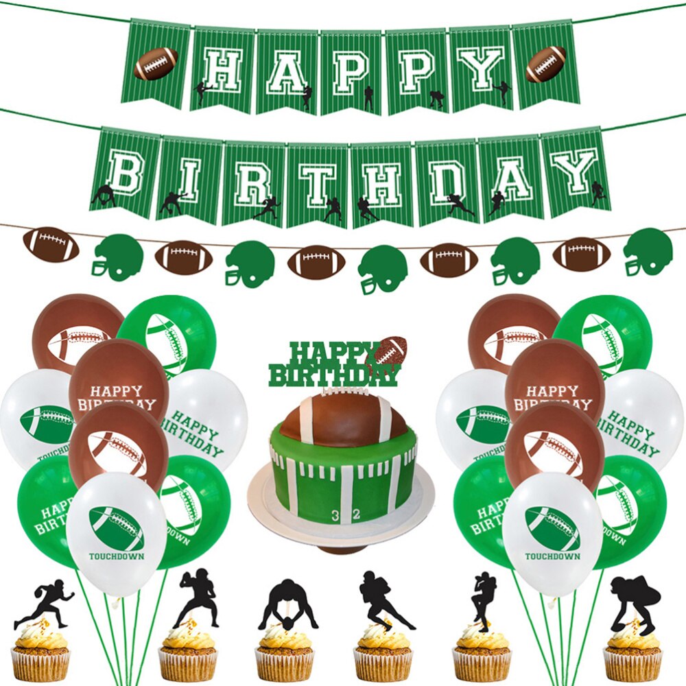 18 Pcs Football Theme Latex Balloons Set American Football Printing Balloons Set Sports Theme Children Birthday Party Supplies D