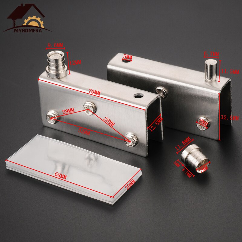 Myhomera 4 Piece Glass Pivot Hinge Rotation Axis Stainless Steel Wine Cabinet Door Rotating Hinges Clamp Clip Shaft Hidden Hinge
