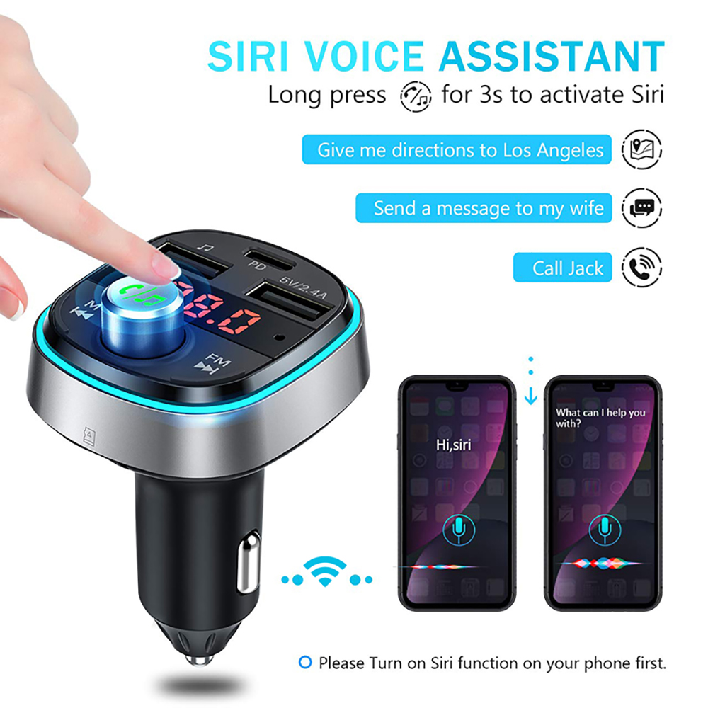 VicTsing Universal Bluetooth FM Transmitter 7 LED Colors Car Wireless Adapter Radio Transmitter USB-C with PD 3.0 Port for Car