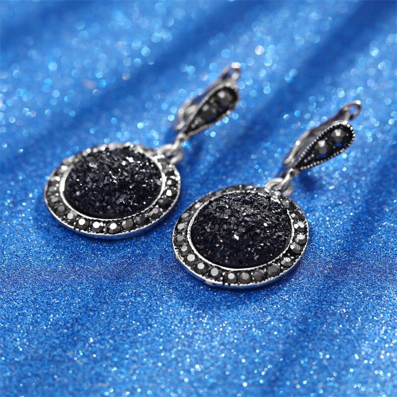 Ensembles de bijoux de charme pour femmes ensembles de bijoux de fête en strass noir chaîne ronde pendentif en pierre collier boucles d'oreilles anneau