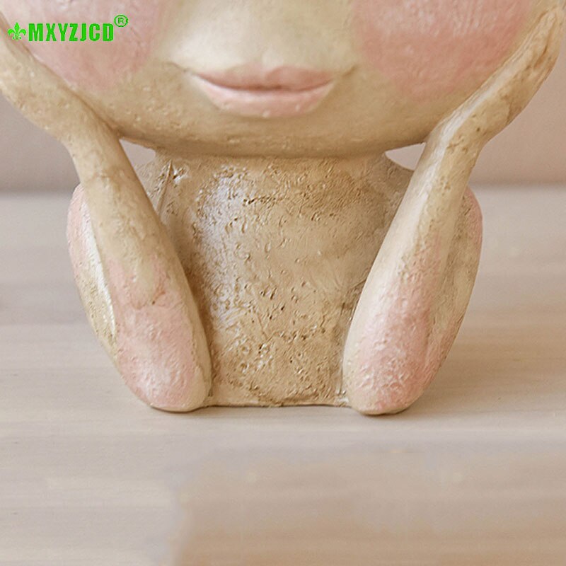 Pop met grote ogen, vaas van hars, figuur, sculptuur, knutsel- en opbergcontainer, bloemstukcontainer, huisdecoratie, accessoires