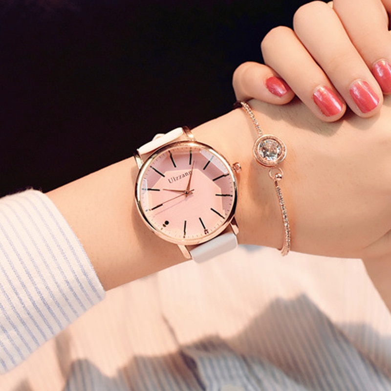 Ulzzang-montre-bracelet à cadran pour femme | Montre à quartz de luxe, Polygonal, robe, populaire, blanc, cuir