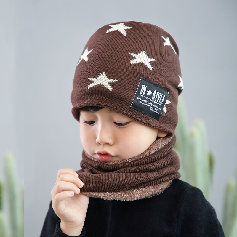 Søte barn vinter ull lue smekke dress fortykket varm strikket lue baby lue foreldre-barn dress kaldsikker plysjhette: Kaffe