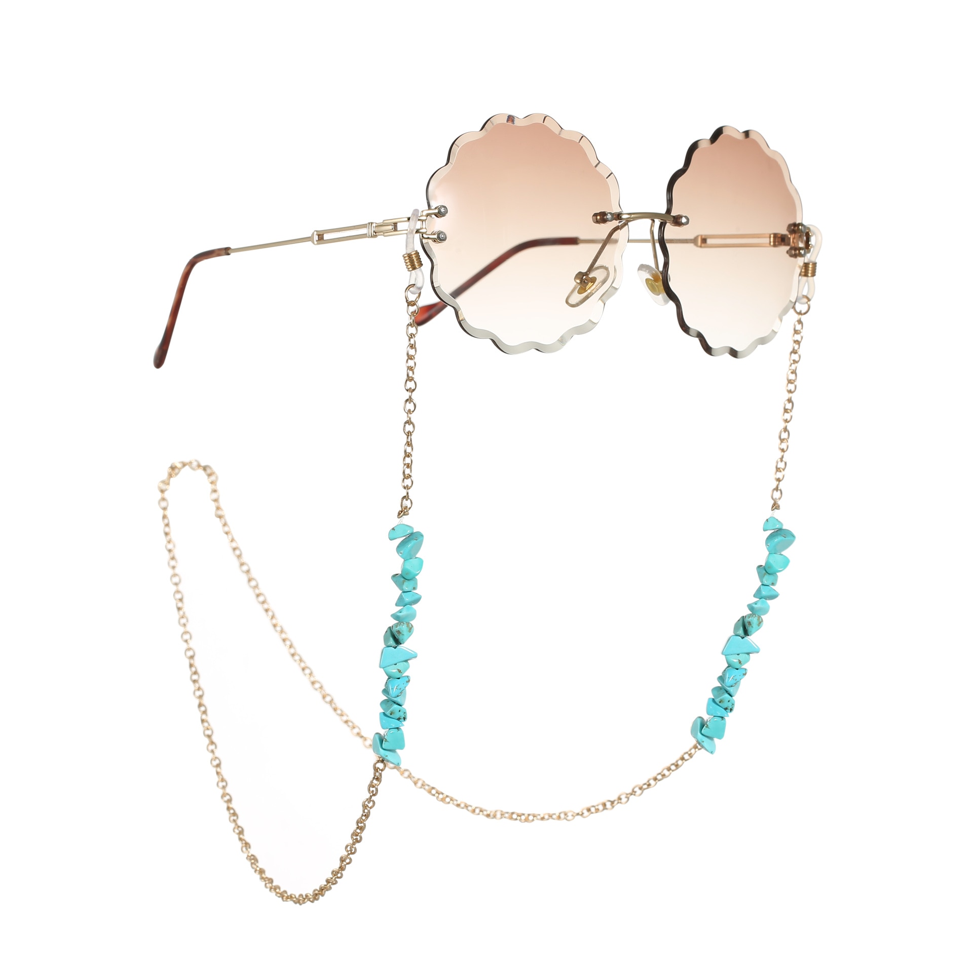 Onregelmatige blauwe stenen kralen bedel zonnebril lanyard riem ketting bril bril ketting koord voor leesbril