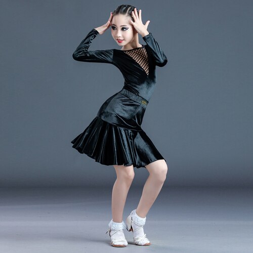 Latein tanzen Kleid Mädchen Herbst Winter Ausbildung Kleidung Samt Teilt Felsen freundlicher Langarm Anzug Berufs tanzen Kleidung: 170cm