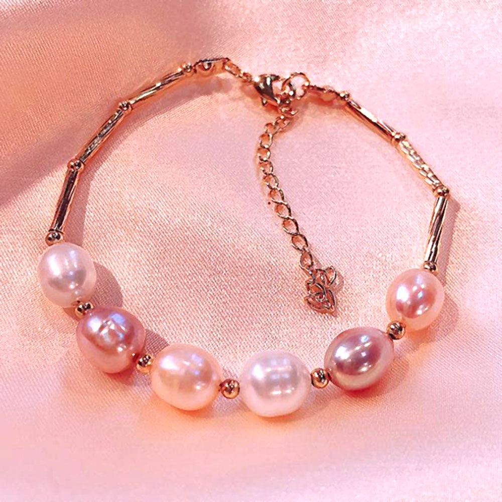 YKNRBPH Women's S925 Sterling Silver Pearl Bracelet Silver Bead separation Weddings Chains Bracelet Jewelry