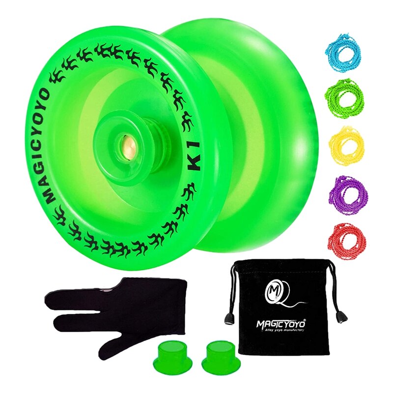 MAGICYOYO-K1-Plus Yoyo sensible, con saco de Yoyo, 5 cuerdas y guante yo-yo Gif: Verde