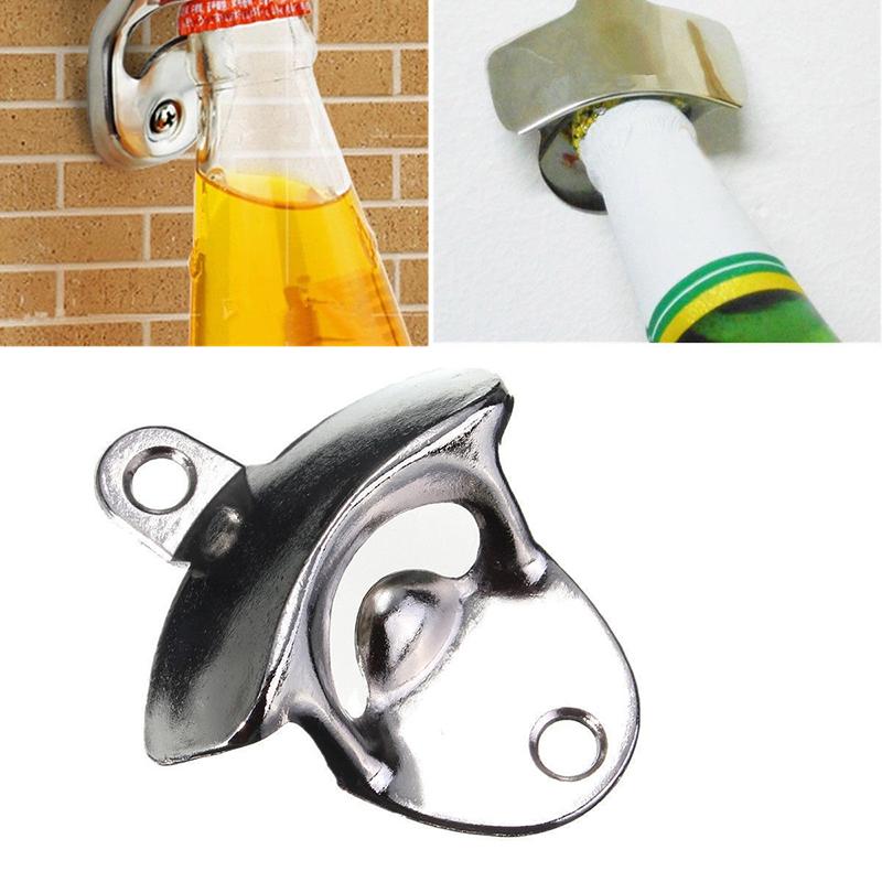Rustfrit stål jern vægmonteret bar ølglas flaskehætte åbner køkkenredskaber flaskeåbner ølåbner uden skrue