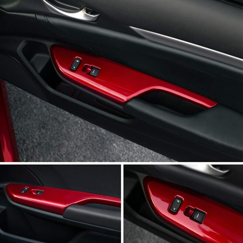 Armrest Window Rise Lift Down Control Switch Door Lock Panel Cover Trim for 10Th Gen Honda Civic - Red
