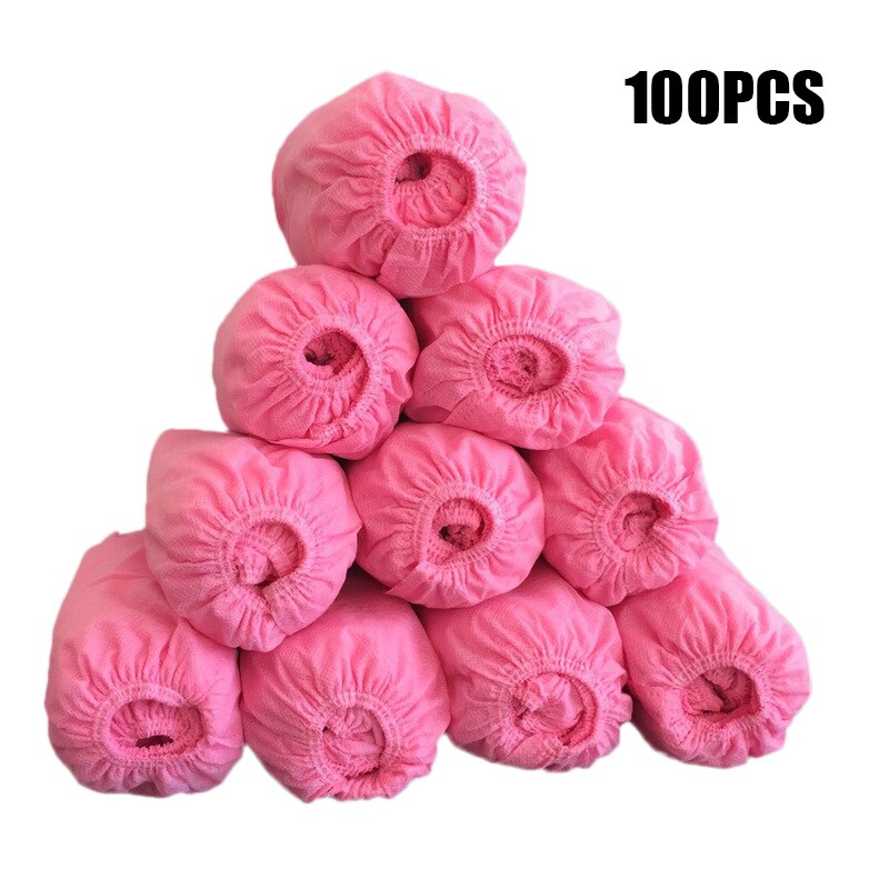 100 stuks non-woven overschoenen wegwerp overschoenen dikke overschoenen antislip universeel  qp2: Roze