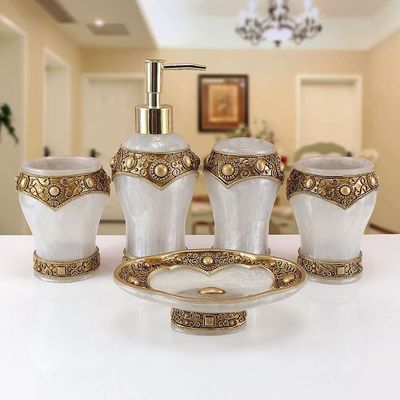 Beautiful butterfly floral 5PCS Resin Bathroom Accessories Set Soap Dispenser/Toothbrush Holder/Tumbler/Soap Dish white