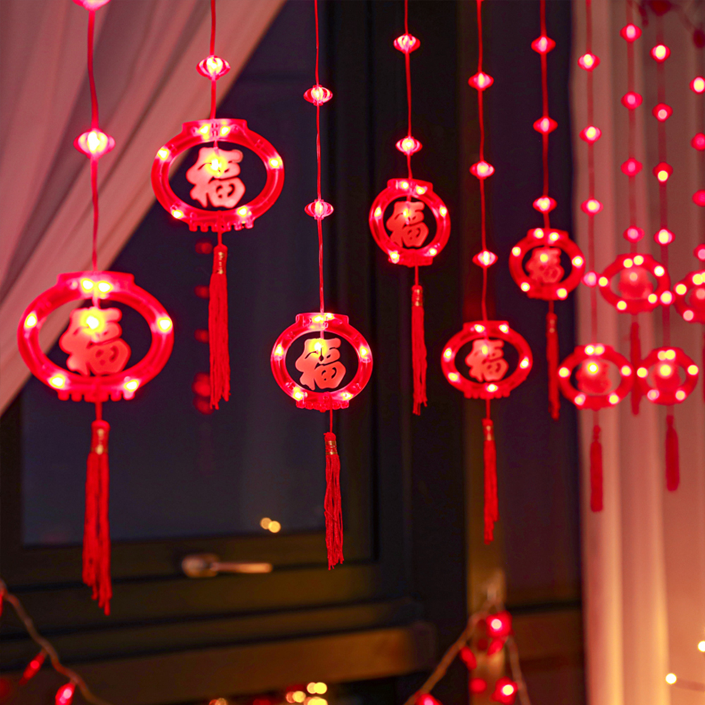 LED Rode Hangende Lantaarns Lichtslingers Chinees Nieuwjaar Gordijn Licht Plastic Chinees Nieuwjaar Rode Lantaarn Licht IP54 8-modus