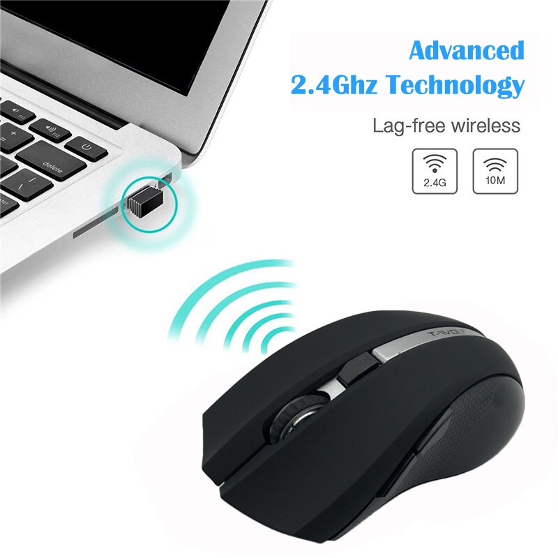 T-WOLF Q5 2.4GHz Wireless Silent Computer Mouse 1800DPI Adjustable Ergonomic Mice Good Cordless Optical PC Laptop Gaming Mouse