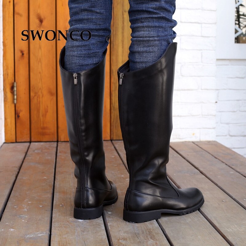 Swonco høystøvel for menn vinter pu skinn svart farge herresko skinn vinterstøvler menn sko varme menn ridestøvler