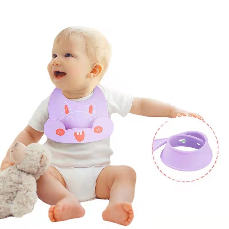 Children's silicone wide cartoon animal cute waterproof bib adjustable stereo pocket snoring baby bib