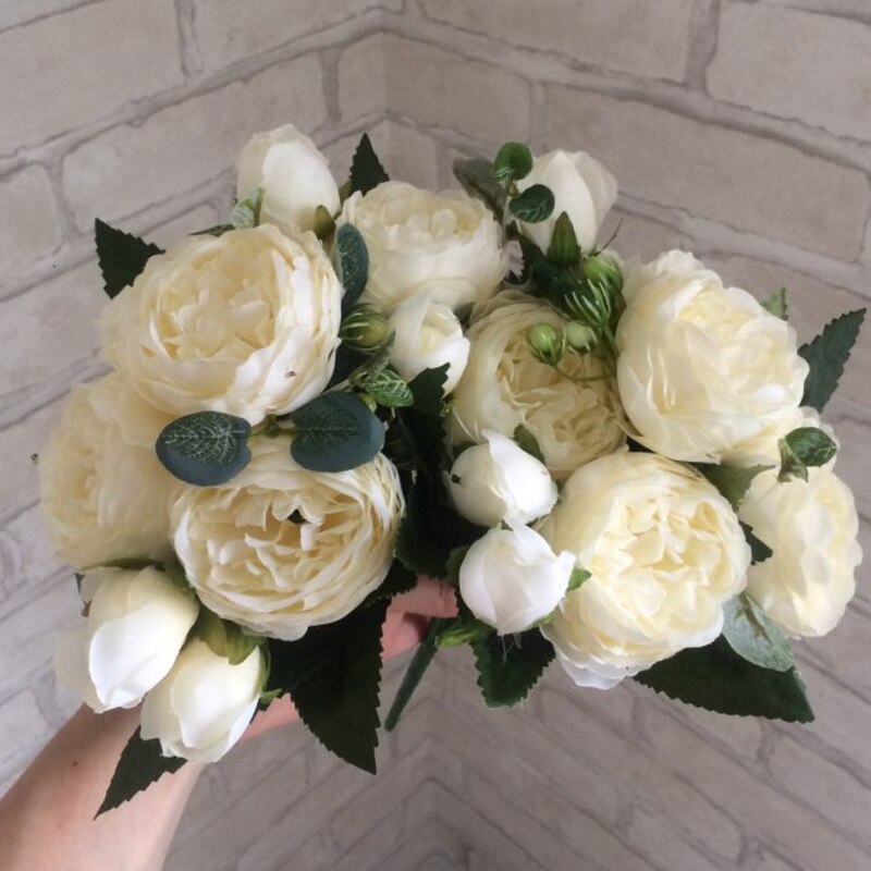roze grote pioen kunstbloemen elegante mooie zijden nep bloemen blossom pioenen bruiloft home party decoratie blad
