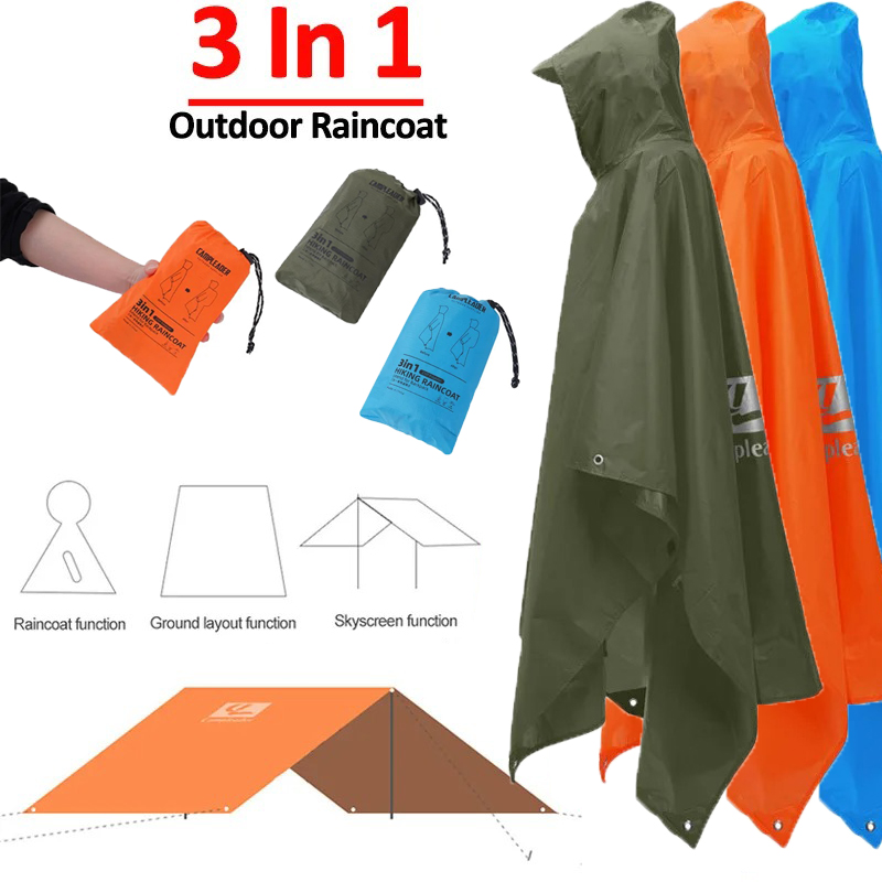 Udendørs 3 in 1 regnfrakke hættetrøje lang vandtæt regnponcho motorcykel regnslag camping vandreture rejse regntøj telt