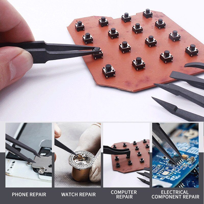 Pinzas electrónicas de fibra de carbono antiestáticas, juego de herramientas manuales de reparación de acero inoxidable, a Epiler Pince, 6/8 piezas