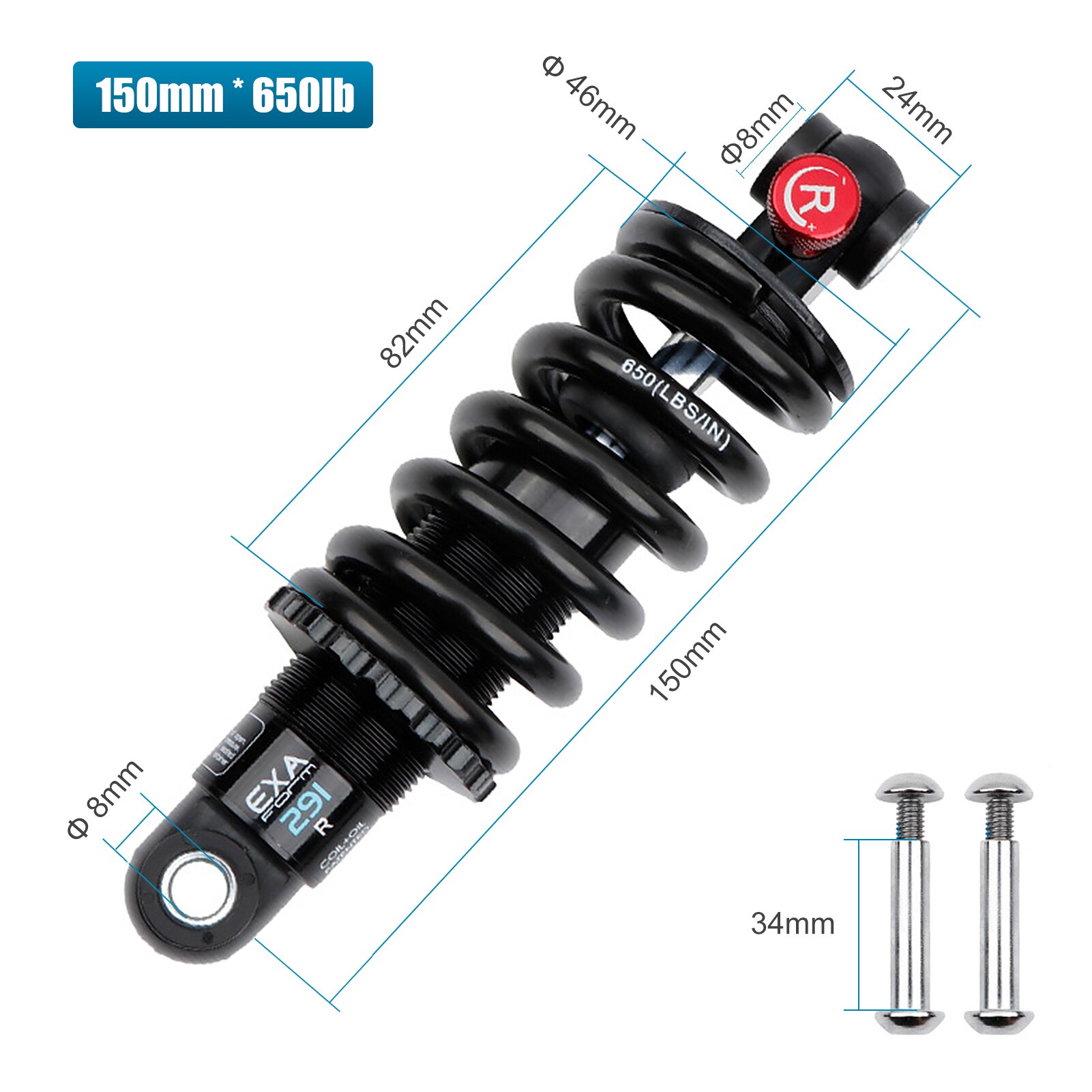 EXA Form Oil Pressure Spring Shock Damper Adjustable Suspension Spring Rebound Damping Shock Absorber 125/150/165/190mm: 150mm-650lbs