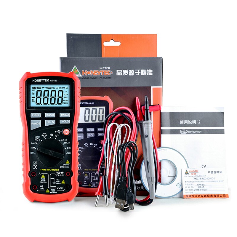 Honeytek usb multimeter sand-rms digital multimeter temperatur ac/dc voltmeter kontinuitetstest ncv multimeter
