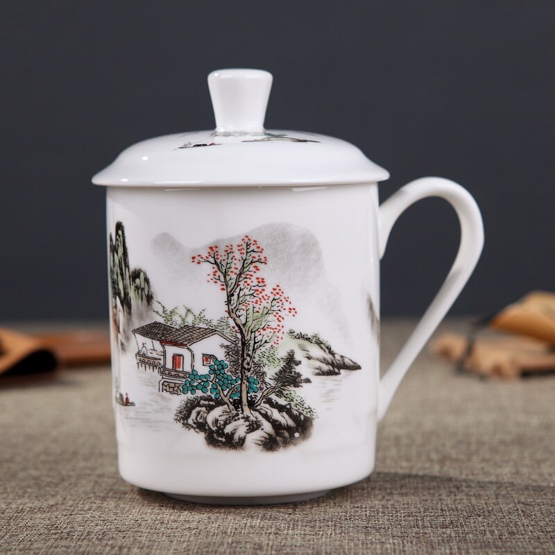 500ml Handmade Dragon Jingdezhen Bone China Tea Mug with Lid Ceramic Tea Infuser Tea Cup Office Water Cup Mug Drinkware: L