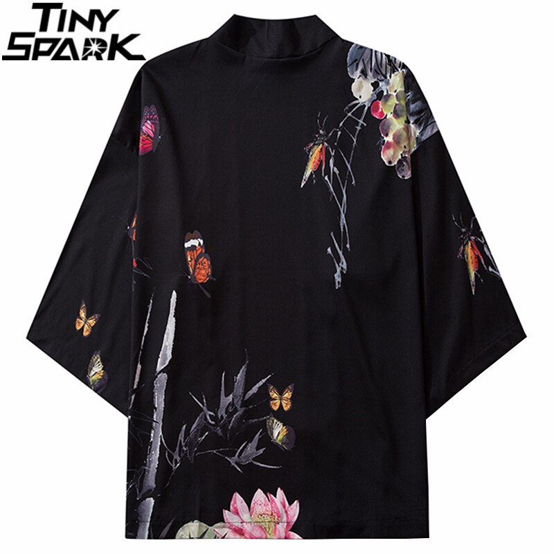 Japanese Kimono Jacket Chinese Bamboo Painting Print Men Harajuku Streetwear Jacket Coat Casual Thin Gown Japan Style