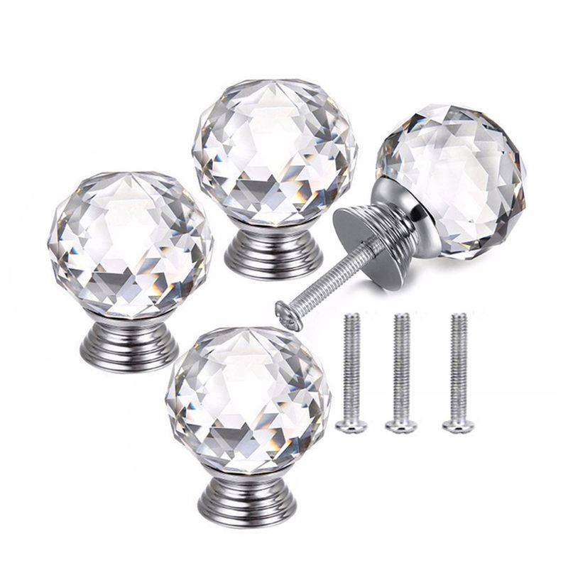 4 stuks kristallen ladeknoppen, glazen kastknoppen, ruitvormige ladegrepen