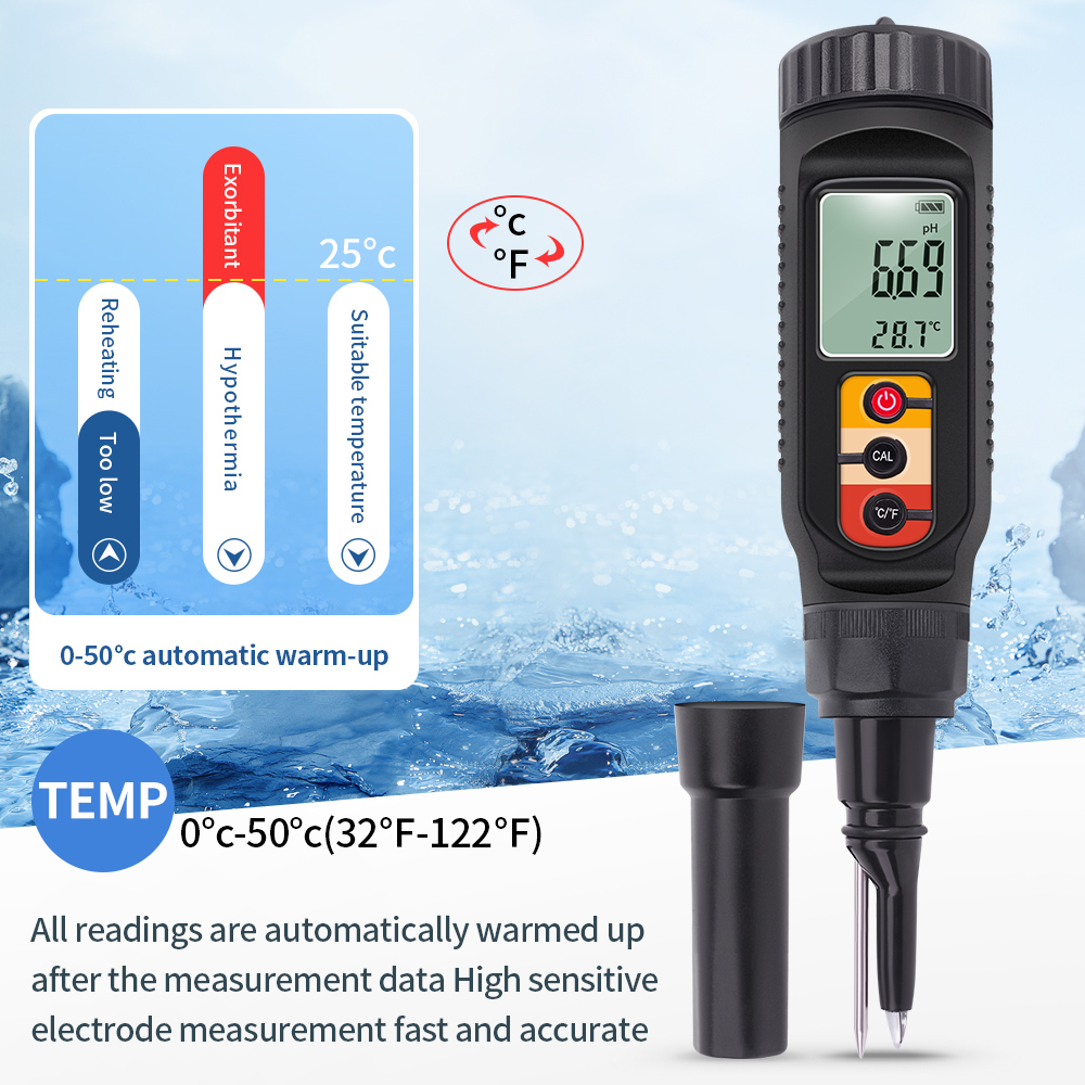 Digital Food PH Meter 0.00~14.00 PH Temp Acidity Tester Dough Soil PH Detector for Meat Cheese Bread Fruit Water Analyzer Meter