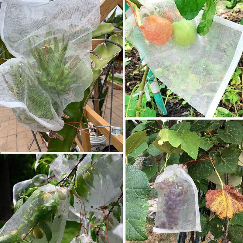 100Pcs 20X30cm Fruit Tree Garden Insect Net Bag, Fruit Net Bag with Drawstring Protects Melons and Fruits From Pests