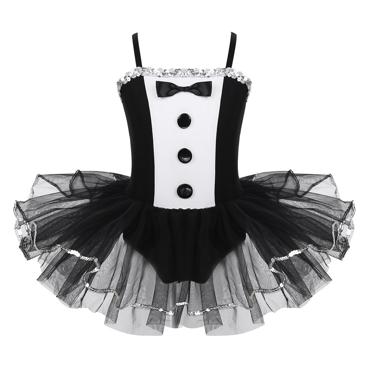 Girls Tuxedo Look Tutu Ballet Dance Costume Sequins Trimming Gymnastics Leotard Ballet Mesh Tutu Dress ballerina dress kids Girl: 10