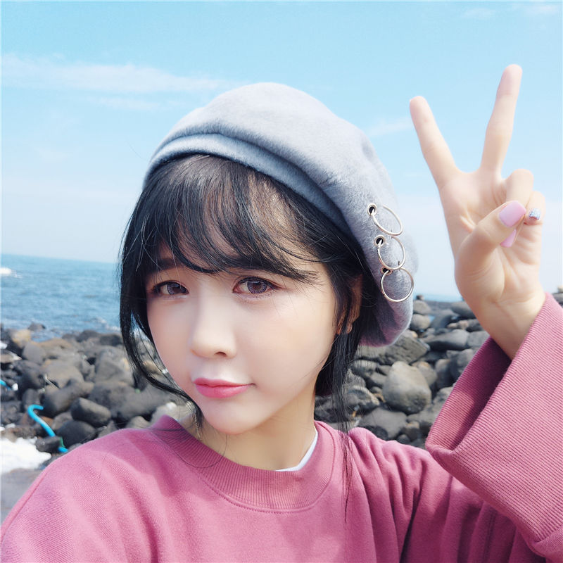 Boina, boina de artista francés, gorros de invierno con anillo, gorro de lana para mujer, gorro de esquí, gorros sólidos, sombreros de niña cálidos y dulces