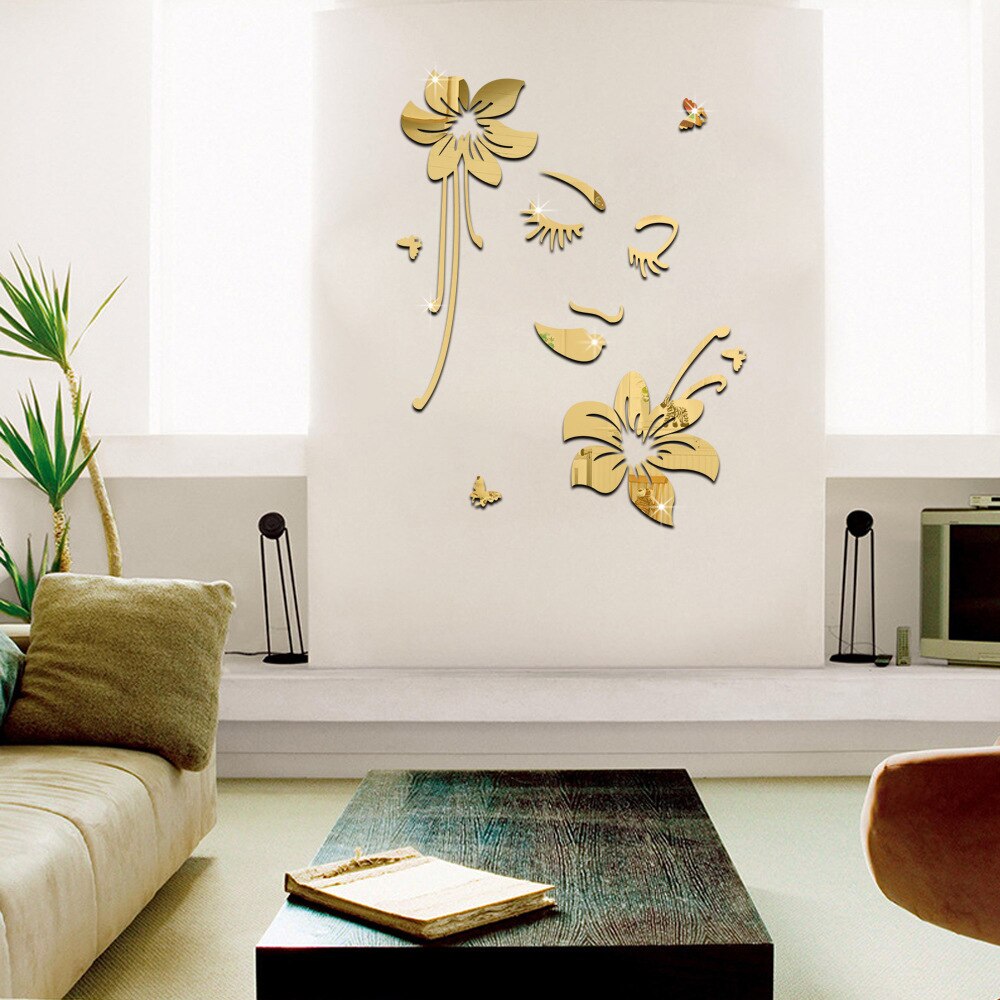 Bloemen spiegel muursticker 3d tv achtergrond stickers doe-het-zelf muurdecoratie sticker stickers kunst muurschildering slaapkamer badkamer decoratie