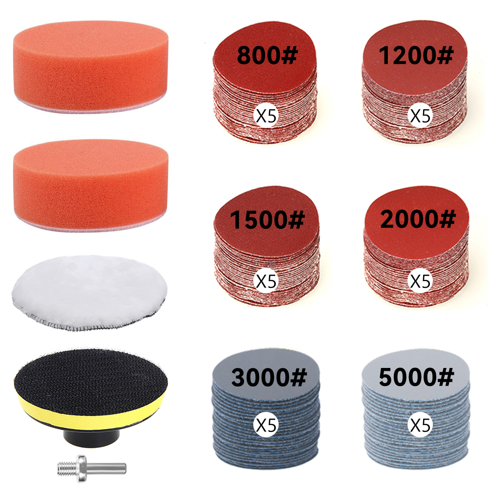 Kit de restauración de faros, herramientas de renovación de limpieza y lavado de detalles de coches, papel de lija, esponja para encerar, almohadilla de pulido, disco de lijado