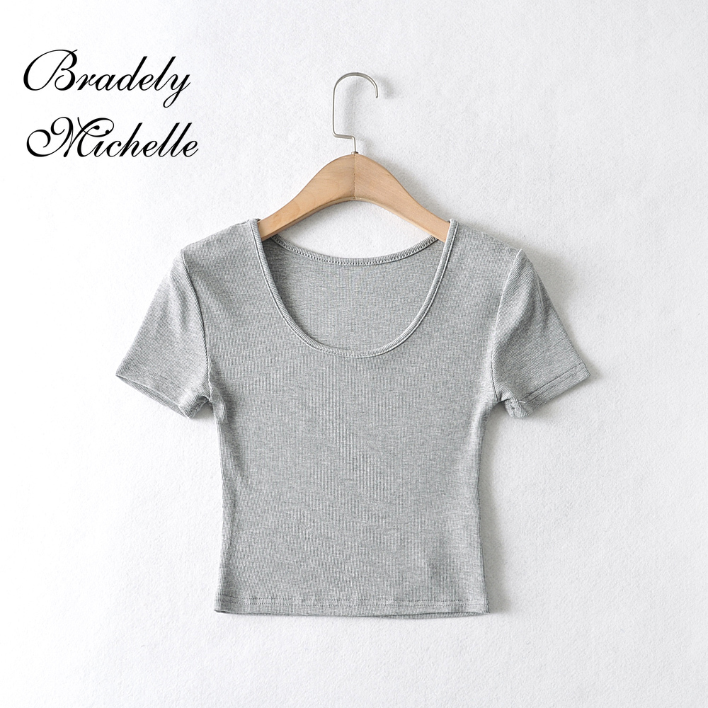 Bradely Michelle Casual Summer Woman Slim Fit T-shirt Tight Short-Sleeve O-neck Tee Crop Tops
