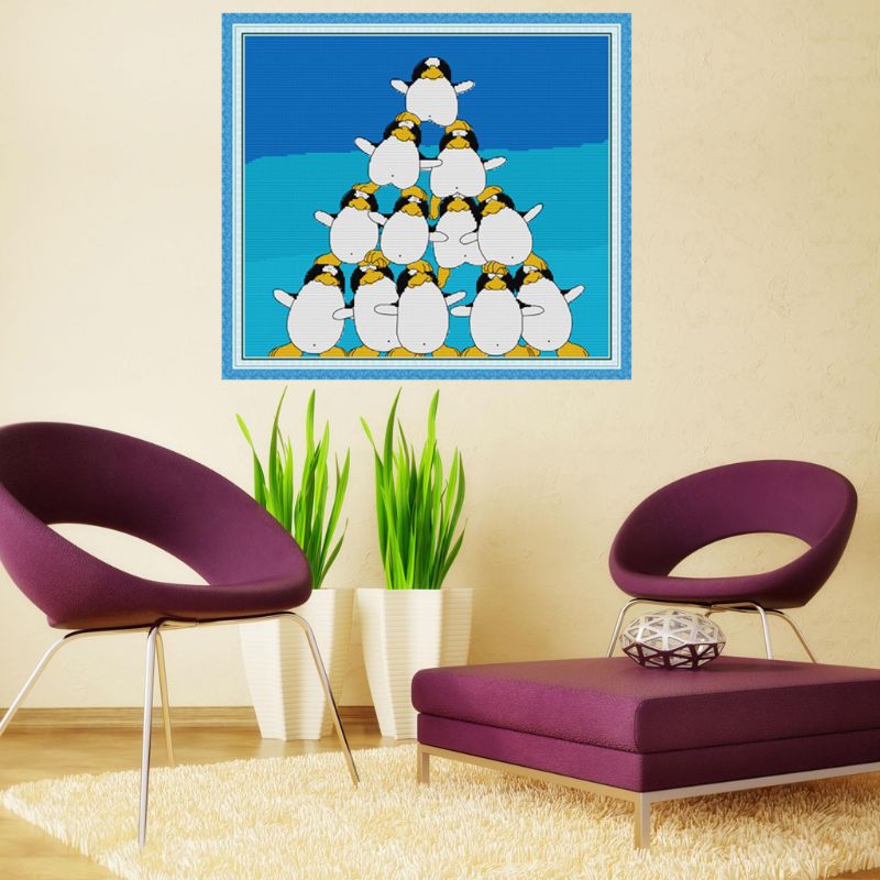 Pingüino hecho a mano costura contado 14CT impreso punto de cruz DIY Kit juego de bordado decoración del hogar