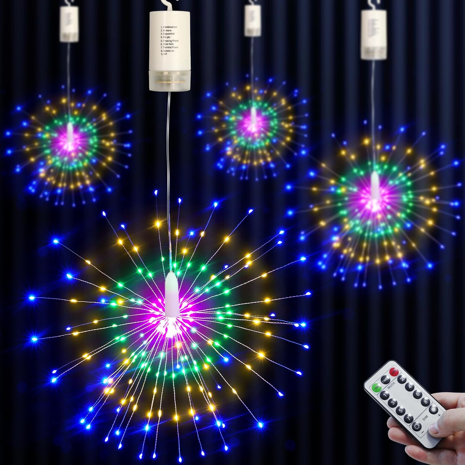 150/200 LED String Fairy Lichter Hängen Starburst Lampe DIY Feuerwerk Weihnachten Girlande Festival Dekoration Fernbedienung Funkeln Lichter: green / P