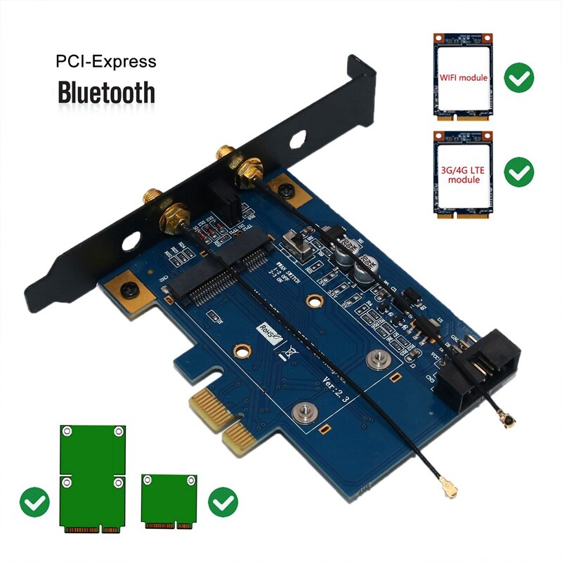Mini pci-e pci express to pci -e 1x -sovitin, jossa sim-korttipaikka 3g/4g/ lte-kortille ja wifi
