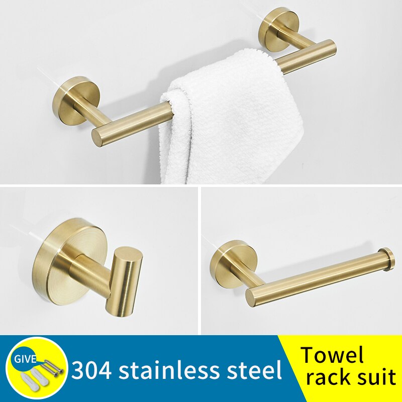 Juego de soporte para toallas de baño, soporte de pared de acero inoxidable dorado, barra de toalla, anillo, estantes de baño, ganchos del perchero para almacenamiento, soporte de pañuelos: Towel rack set-B