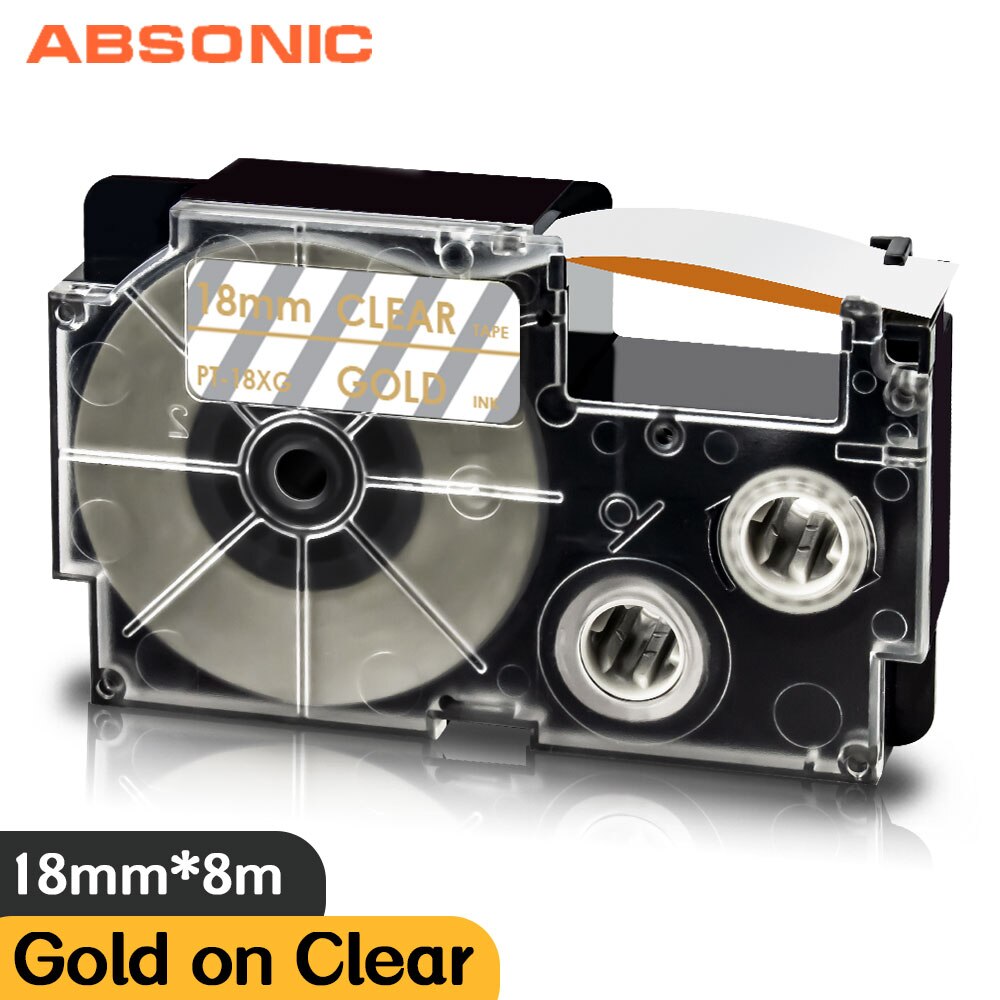 Absonic mieszana drukarka kolorowa wstążka XR-18X XR-18WE XR-18RD XR-18BU XR-18YW XR-18GN 18mm taśma z etykietami kompatybilna z etykietą Caiso: Gold on Clear